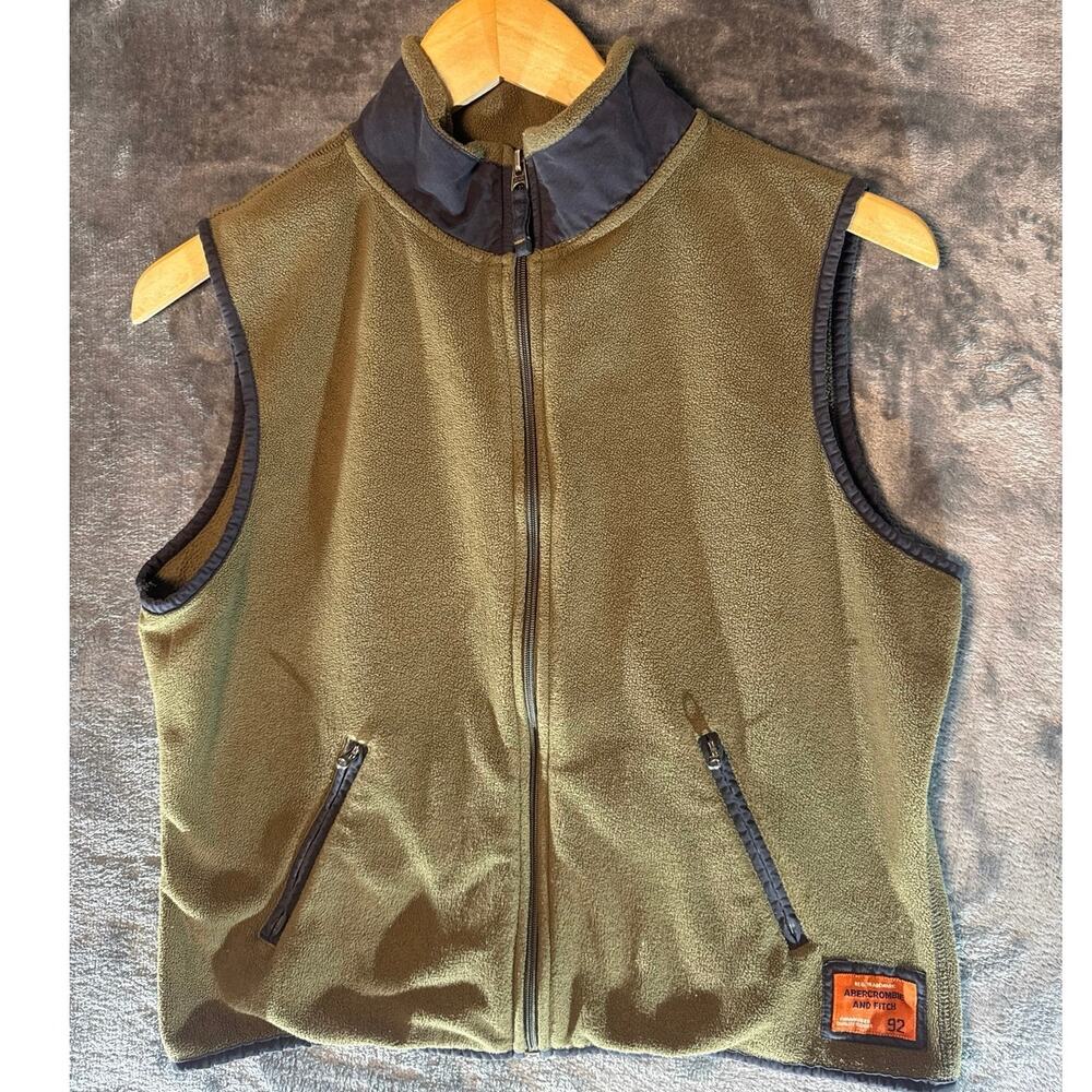 Vtg 90s Abercrombie Fitch Performance Fleece Vest Men Large Gorpcore Olive Green